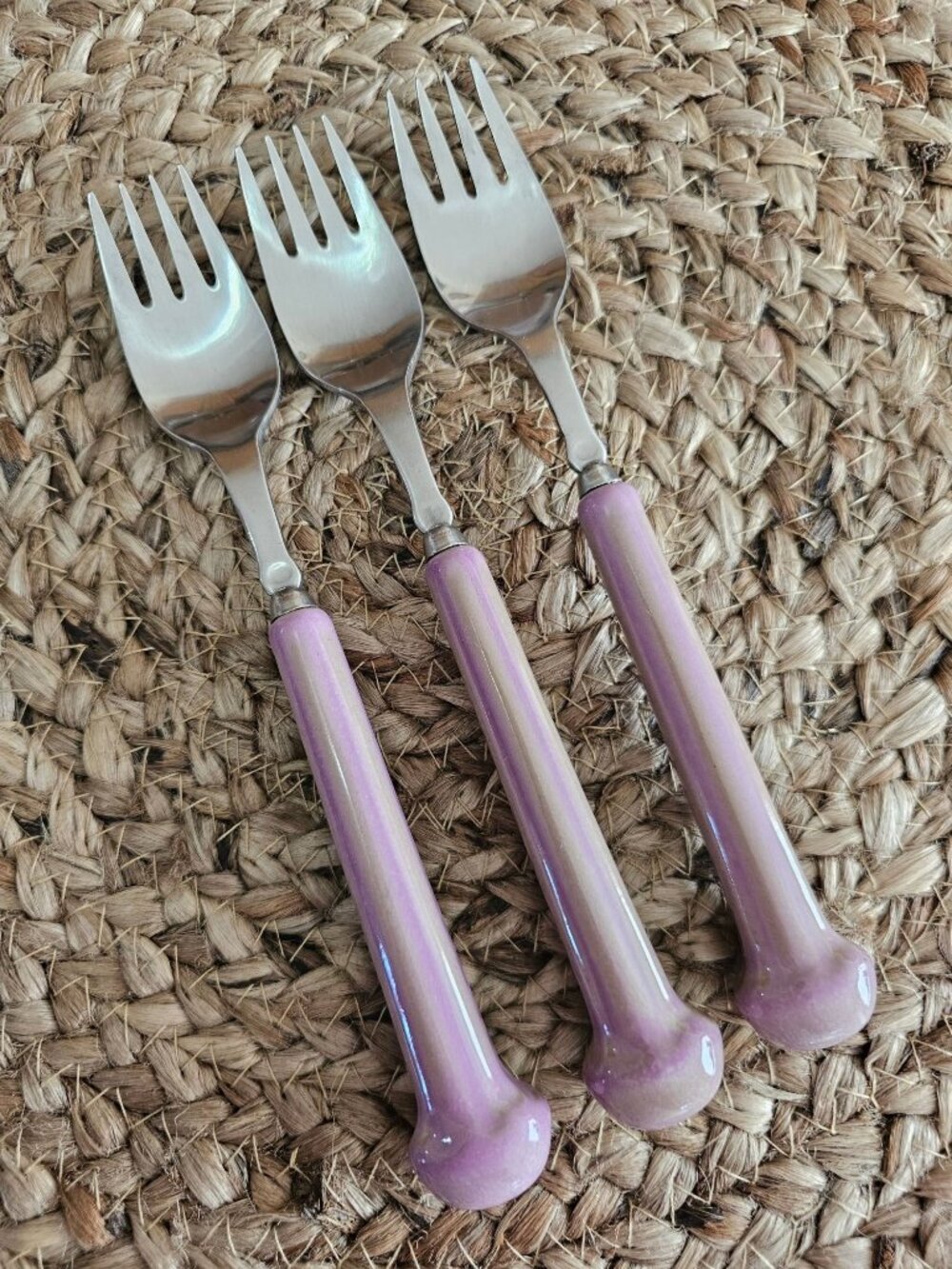 Denby Langley Gypsy Dessert Forks, Set of 3, vintage 1980s ceramic handle flatwa